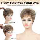SEVENCOLORS Short Pixie Cut Wigs for White Women Mixed Blonde Short Wigs with Brown Roots Synthetic Natural Hair Wigs for Women