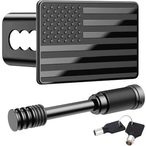 American Flag Metal Trailer Hitch Cover for 2 Inch Receivers - Tow Hitch Cover with with 5/8-Inch Pin Diameter Trailer Hitch Lock, Safeguard Your Trailer with Patriotic Flag (Black)