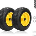 2PC 16x6.50-8 Flat Free Lawn Mower Front Tires and Wheels with 1" Bearings.