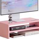TEAMIX 2 Tiers Pink Monitor Stand Riser, Desktop Stand with Keyboard Storage Small TV Stand Laptop Wooden Desk Organizer Cute Shelf (Pink, 2 Tiers)