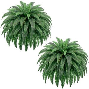45" Artificial Ferns for Outdoors,2 Boston Fake Ferns with 55 Pronds, UV Resistant & Realistic Faux Ferns for Outdoor Planter Large, Indoor, Front Porch Decor Garden Yard Patio Decor