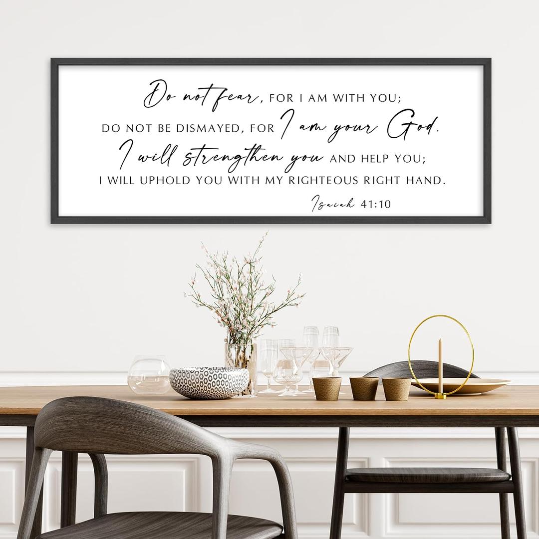 WMZYKJGS Do Not Fear for I Am With You Wall Decor Sign 32"12" Bible Verse Scripture Isaiah 41:10 Signs Large Christian Religious Living Room Wall Hanging Art (Black)
