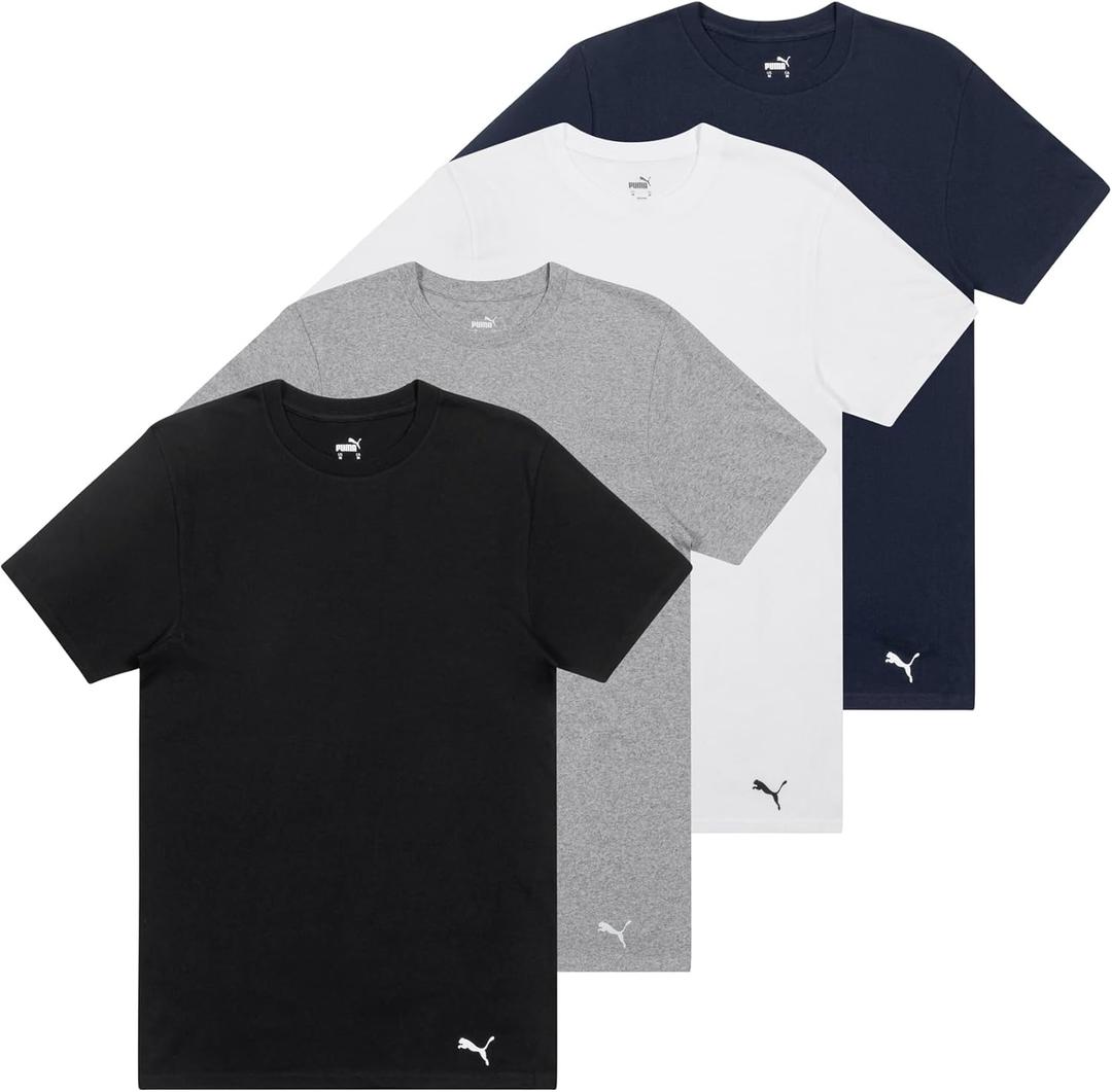 Puma Men's 4 Pack Cotton Crewneck Short Sleeve T-Shirt (Medium, Black/Grey/White/Navy)