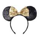 A Miaow Colorful Sequin Headband Glitter Bow Hair Clasp Adults Women Butterfly Hair Hoop Birthday Party Holiday Park Photo Supply (Black and Golden)