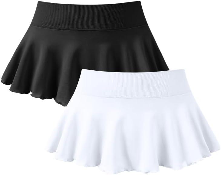 OQQ Women 2 Piece Mini Skirts 2 in 1 Flowy Sexy Basic Stretchy Flared Casual Skirts (Medium, Black White)