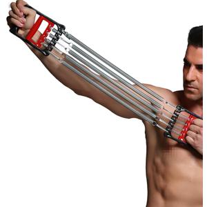 Chest Expander Exercise Resistance Bands Adjustable Hand Gripper Arm Pull Bar Arm Muscle Exerciser with 5 Springs Strength Trainer for Home Gym Muscle Training Exerciser,Red