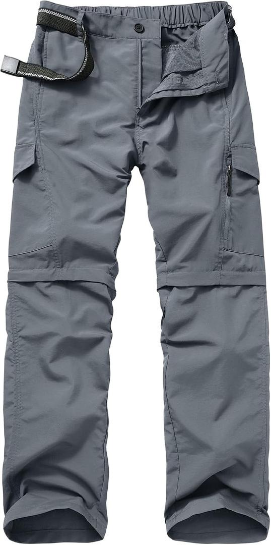 Mens Hiking Pants Convertible Lightweight Quick Dry Zip Off Outdoor Fishing Safari Camping Boy Scout Pants (Gray) Size 38