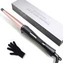 Hair Curling Wand, 1/2-1 Inch Tapered Curling Iron, Professional Ceramic Hair Curler Wand for Long & Short Hair, Curling Iron with 2 Temperature, Include Heat Protective Glove-Pink