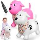 2 Pack Bouncy Animal Dog Hopper Inflatable Bouncing Horse Hopper Toys Jumping Ride on Hopping Bounce with Pump Rubber Bouncing Animal Gift for Boys Girls(White, Pink,Classic Style)