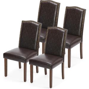DUMOS Dining Chairs Set of 4, Modern PU Leather Kitchen Table Chairs with Wooden Legs and Padded Seat for Dining Room/Kitchen/Living Room/Restaurant, Brown, 4 Pack