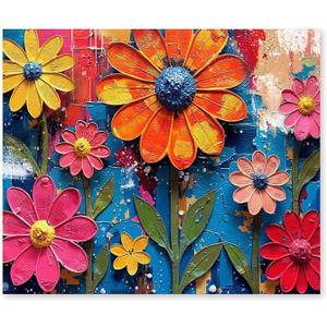 RLTXBUK Colorful Floral Diamond Art Kits, Oil Painting Watercolor Flower Gem Diamond Painting Art Kits for Adults Kids Beginners, Floral Room Decor 9.8x11.8 Inch