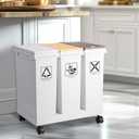 20L x 3 Compartment Trash Can with Wheels, 16 Gallon Recycling Bin and Rolling Garbage Can for Kitchen, Mobile Waste Separation System with Press-Open Lids & Detachable Containers for Home & Office