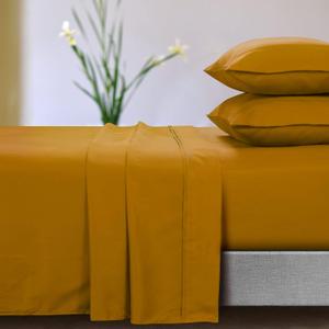 Tribeca Living 110-GSM Extra Deep Pocket Sheets  4 PC Super Soft, Cooling, Durable, Fade and Wrinkle Resistant Brushed Microfiber, Elasticized Fitted Sheet with Wide Elastic, Queen Honey Mustard