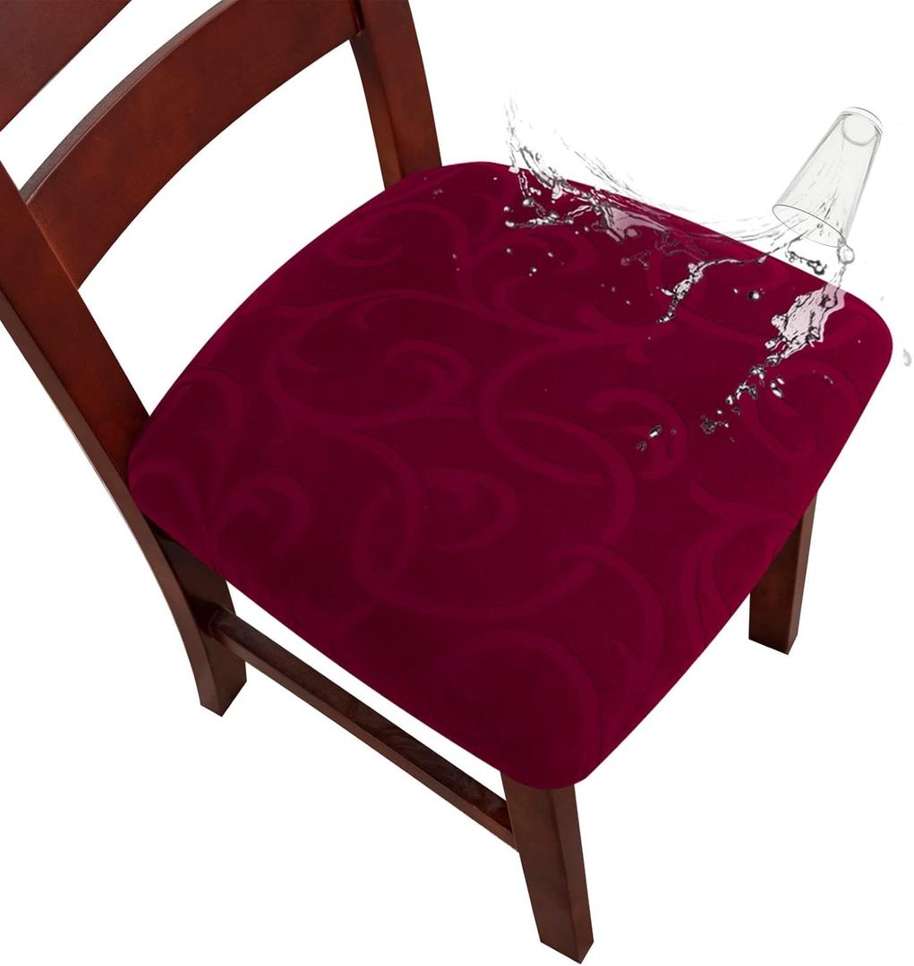 Genina Waterproof Chair Seat Covers Dining Room Chair Covers Stretch Seat Cover for Dinning Room Chair Protector Slipcovers for Kitchen, Hotel (2, Flower Pattern-Wine Red)