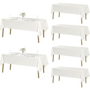 Fokitut 6 Pack Rectangle Tablecloth, 60x102 Inch, Stain Resistant and Wrinkle Polyester Table Cloth, Fabric Table Cover for Kitchen Dining, Wedding, Party, Holiday Dinner-Ivory