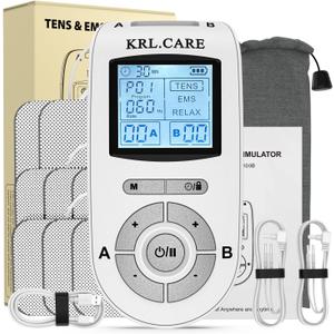 Dual Channel TENS EMS Unit 40 Intensities for Gradual Pain Relief Therapy, 24 Modes Muscle Stimulator, Electronic Pulse Massager with 8 Pads, Dust-Proof Drawstring Storage Bag
