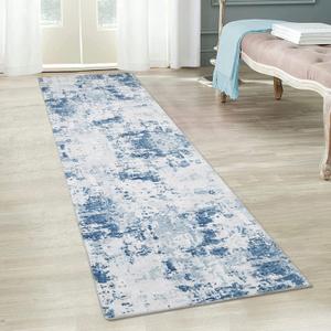 Washable Runner Rug 2x8 Non-Slip Hallway Rug Abstract Hallway Runner Rug for Entrway Low Pile Foldable Machine Washable Area Rug for Kitchen Bedroom Living Room Kitchen, Blue