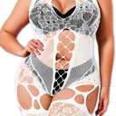 Plus Size Body Stockings For Women Curvy BBW, Exotic Dancer Lingerie Outfits, Full Sexy Fishnet Bodysuit Rave Party (White)