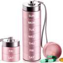 Metal Large Pill Organizer, Travel Weekly Pill Box, Portable Aluminum Alloy Waterproof Container, 7 Day Daily Medicine Organizer Holder for Vitamin, Fish Oil, Supplement Organizer, Pink
