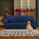 KEKUOU Stretch Sofa Cover Slipcover ， Couch Covers for 3 Cushion Couch Sofa, Pet-Friendly (78"-94"), Furniture Protector Sofa with Elastic Bottom for Kids, Dog, Jacquard Small Checked(Large, Navy Blue)