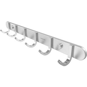 Coat Hook Wall Mount - NHENY Towel Rack with 6 Hooks Hanger for Hanging Clothes, Bags, Keys, and Towels Bathroom, Entryway, Door, 304 Stainless Steel Brushed Nickel
