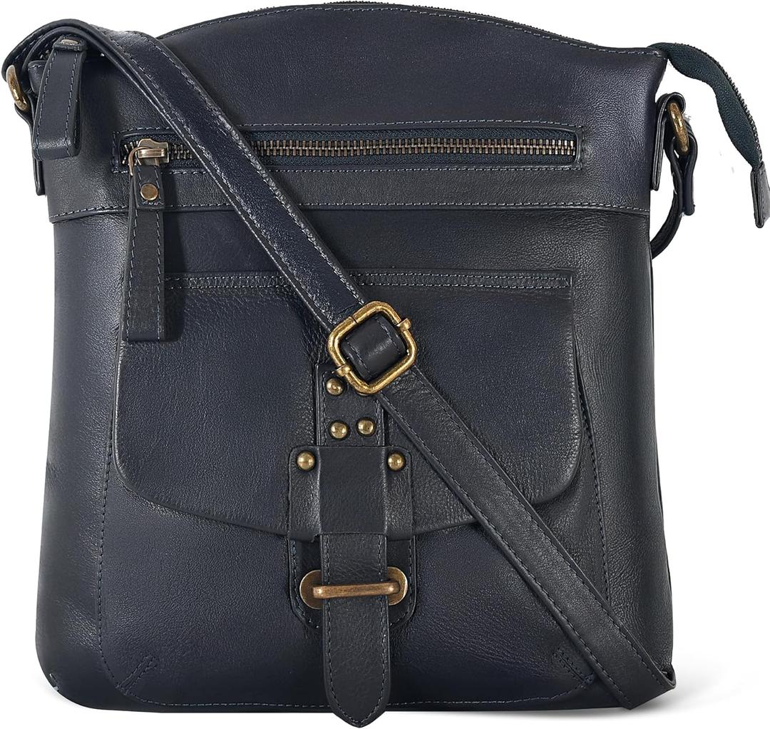Oak Leathers Leather Crossbody Bag For Women With Adjustable Sling Strap - Medium Size Crossover Shoulder Handbag Purse (Nappa Blue)