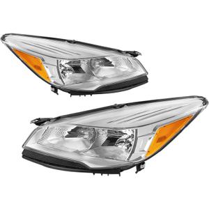 JSBOYAT Headlight Assembly Replacement for 2013-2016 Ford Escape Headlamp Driver & Passenger Side (Chrome Housing with Amber Reflector) Not for Titanium Model