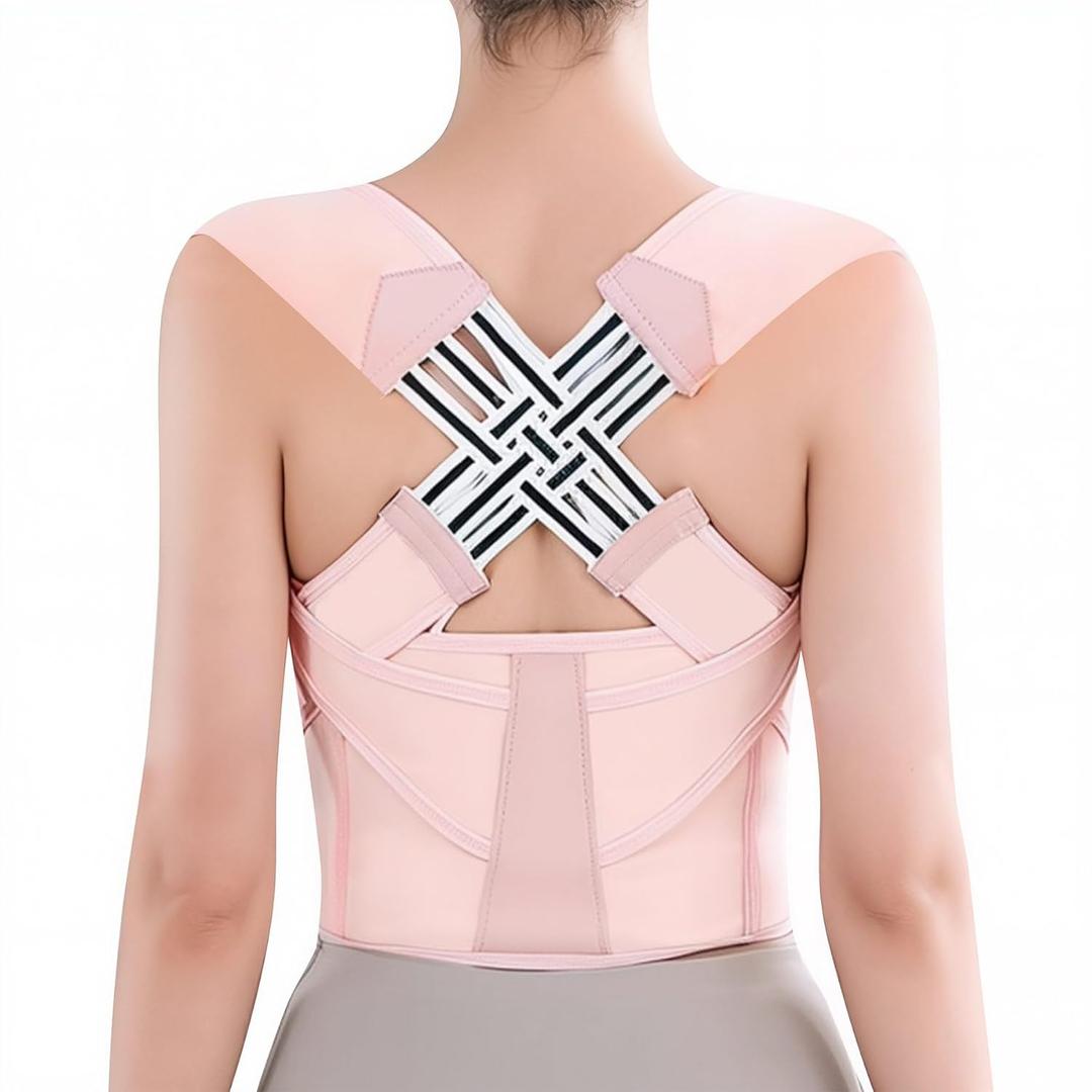 Back Brace Posture Corrector for Women and Men Shoulder Straightener Hunchback Adjustable Support Upper Comfy Correction Back Pain Relief Scoliosis Lumbar Spine Upgraded (Pink, Medium)