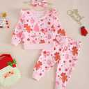 Mioglrie Toddler Baby Girl Clothes Fall Winter Sweatsuit Newborn Sweatshirt Sweat Pant Sets Outfits Infant Girls Clothing (6-12 Months, Pink Christmas)