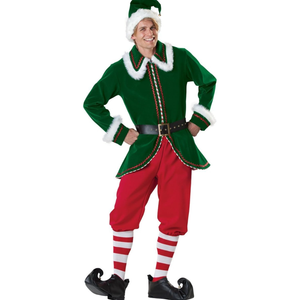 Men's Elf Christmas Santa Claus Costume Deluxe Set Cosplay Suit Clothing, Size XXL