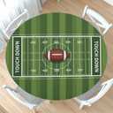 Football Field Round Fitted Tablecloth with Elastic Edge Green Rugby Sports Theme Party Decorations Circle Table Cloth for 40-44" Tables Reusable Wipeable Tailgate Table Cover for Birthday Outdoor