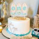 Big One Wave Surf Wood Cake Topper - Surfboard Birthday Cake Decoration, Beach Wave Themed Birthday, Surfboard One Cake Topper, Surfing The Big One Birthday Party Supplies