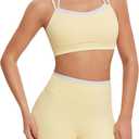 OMKAGI Workout Sets for Women Cute Doubel Layer Open Back Sports Bras Gym Shorts Outfits, Medium