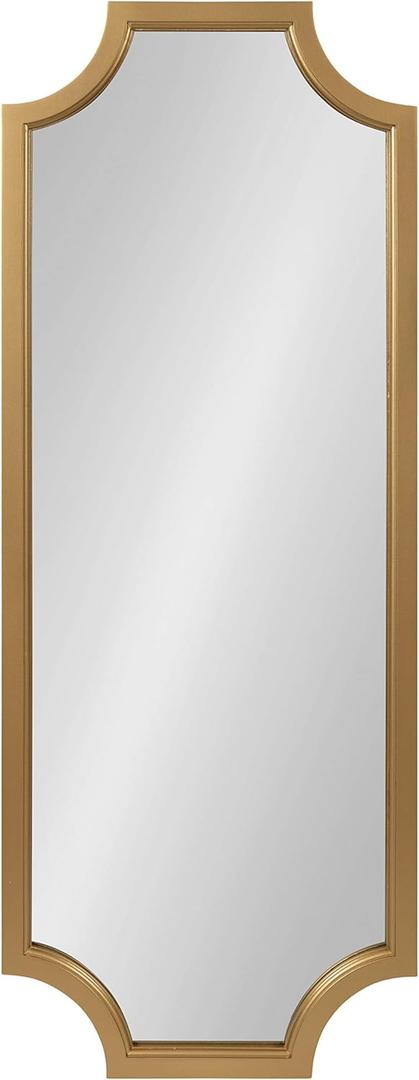 Kate and Laurel Hogan Wood Framed Full-Length Wall Mirror with Scallop Corners, 18x48 Inches, Gold