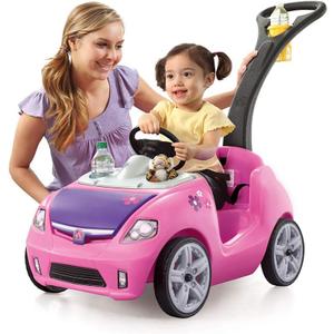 Step2 Whisper Ride II Kids Push Cars, Ride On Car, Seat Belt, Horn, Toddlers Ages 1.5  4 Years Old, Max Weight 50 lbs., Quick Storage, Stroller Substitute, Pink (Large)