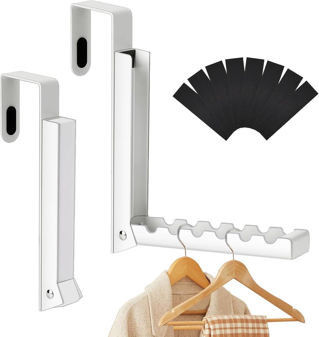 2-Packs Over the Door Hanger Hooks with Extra Anti-slip Pads, Metal Folding Clothes Drying Racks for Laundry, Dorm, Portable Space Saving Coat Towels Organizer Rack for Travel, Hanging Storage