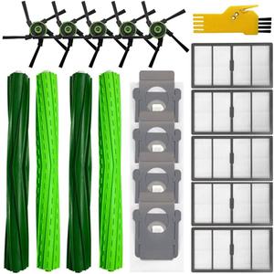 Replacement Parts for Irobot Roomba s9+ (9550) s9 9550 Robot Vacuum Cleaner Accessories Kit 18 Packs 2 Sets of Roller Brushes, 5 Filters, 5 Side Brushes, 4 Dust Bags
