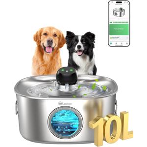 10L/2.64Gal Dog Water Fountain for Large Dogs, Automatic Dog Water Bowl Dispenser with APP 2.4G WiFi, Multi-Filtered Stainless Steel Cordless Pet Water Dispenser for Multi-Pet Home