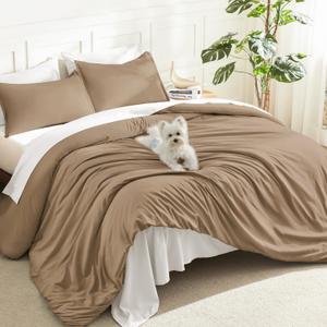 Litanika Taupe Comforter Set King Size, 3 Pieces Solid Bedding Comforter Set, All Season Fluffy Bed Set (104x90In Comforter & 2 Pillowcases) (Amber Brown)