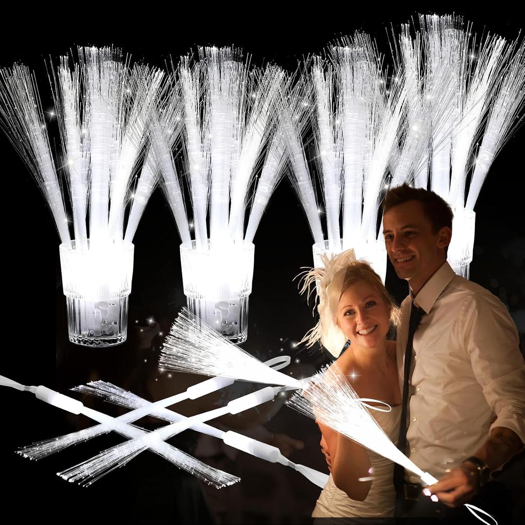 Redants 100Pcs White LED Fiber Optic Wands, 14in Glow Light Sticks | Light Up Wands Ideal for Wedding, Music Festival, Halloween, New Year Party, Bar DJ, Party Favor Supplies