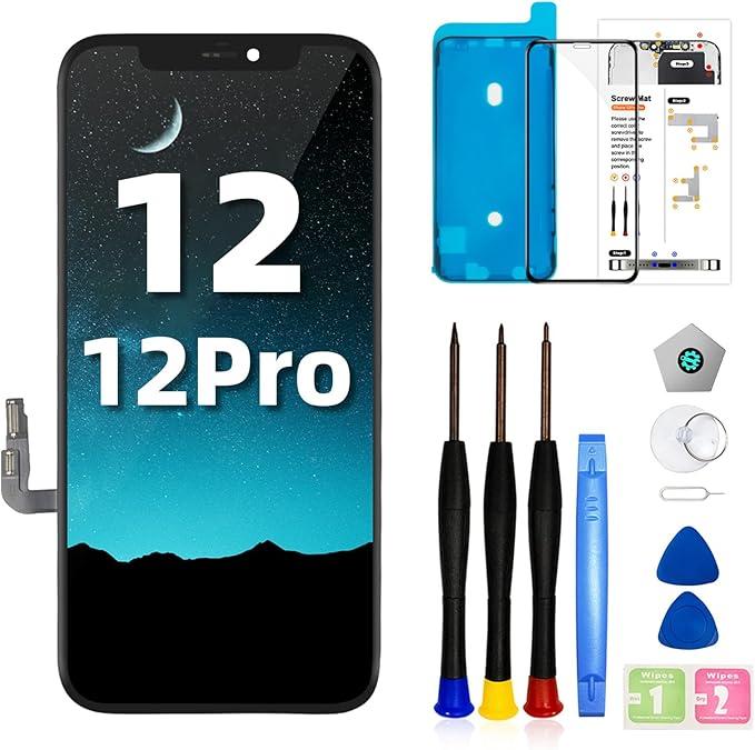 for iPhone 12/12 Pro Screen Replacement Kit 6.1 inch 3D Touch LCD Screen Display Digitizer Frame Assembly with Repair Tools