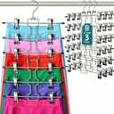ZOBER 3-Pack 6-Tier Skirt Hangers with Clips - Pants Hangers with Clips Space Saving, Closet Organization, Swivel Hooks, College Dorm Essentials, Skirt Hangers for Women, Jeans Organizer for Closet