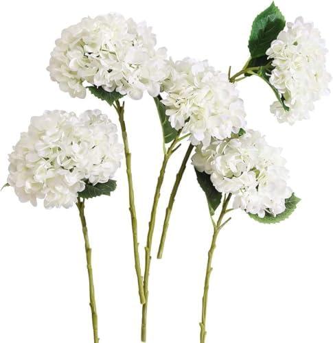 PARTY JOY 12PCS 15.4In Artificial Hydrangea Silk Flowers Bouquet Faux Hydrangea Stems for Wedding Centerpieces Home Decor (White,12pcs)