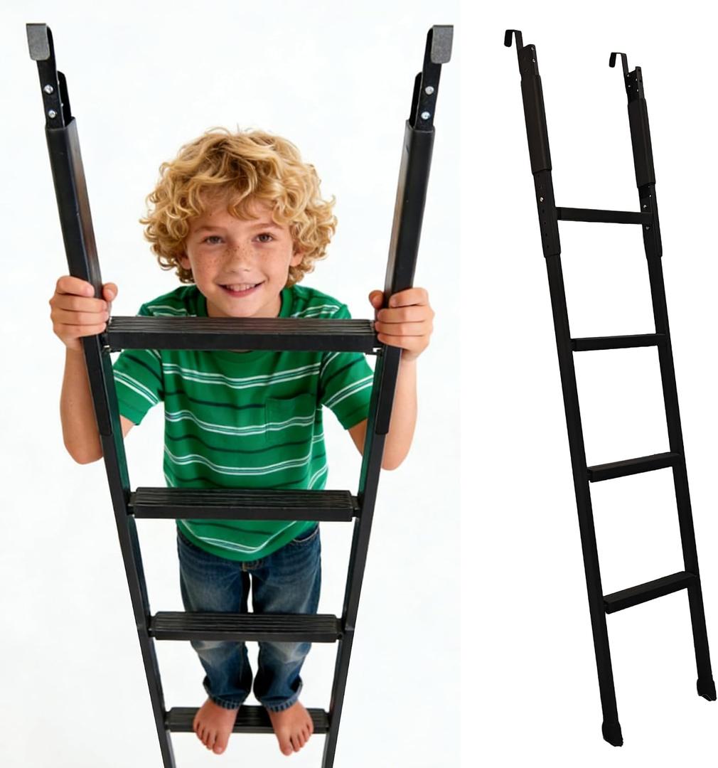 Bunk Bed Ladder Anti-Slip, Heavy Duty Coated Steel Ladder for RV/Loft/Dorm Kid Room Bunkbed, Vertical Bunk Bed Ladder with 51-64 Height Adjustable, Foldable Portable Loft Bed Stairs and 4 Wide Steps