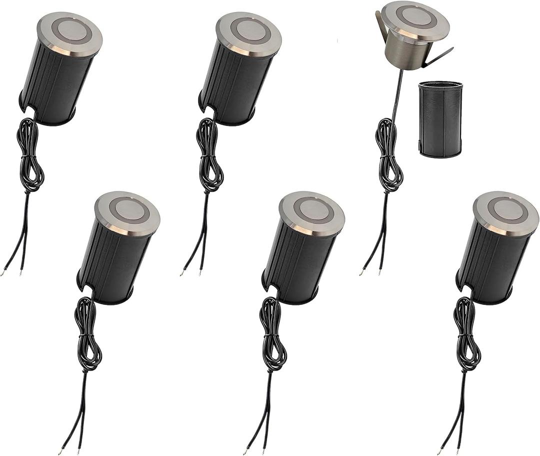 LUMENGY LED In-Ground Paver and Deck Light with Patented Ring Light Effect, 1W, 12V Low Voltage, IP67 Waterproof, for Decks, Driveways, Patios, Steps and Paver Surfaces, Stainless Steel Finish, 6-Pack