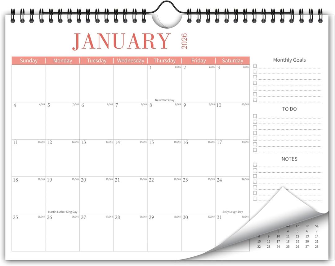 Kamoy Aesthetic Wall Calendar 2026 Monthly Horizontal Calendar with 12 Colors from Jan. 2026 to Dec. 2026, 14.5" x 10.5", 12 Months Modern Calendar for School, Home, Office, Monthly Organizing & Planning