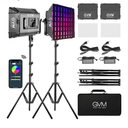 GVM 150W RGB Video Lights with Bowens Mount, Dimmable BiColor / Full Color Output 3200K5600K 22000LUX LED Continuous Photography Light Kit for YouTube Studio Boardcast TV Interview, CRI 95+