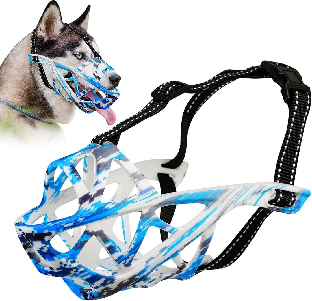 Dog Muzzle for Large Sized Dog - Medium Sized Dogs, Small Basket Muzzle to Prevent Biting - for Barking, Breathable, Allows Panting Drinking, Suitable for Grooming Training. (Blue, L)
