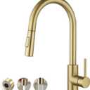 Havin Gold Kitchen Faucet with Pull Down Sprayer, High Arc Stainless Steel Material, with cUP C Ceramic Cartridge, Without Deck Plate, Fit for 1 Hole Kitchen Sink or Laundry Sink, Brushed Gold, HV501G