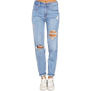 Blue Cuffed Ripped Denim Boyfriend Jeans
, Small
